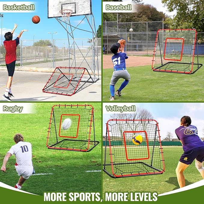 Soccer Rebounder Net & Soccer Training Equipment - 4x4 FT Adjustable Rebound Board for Precision Passing, Shooting, First Touch, and Ball Control Drills for Kids, Teens & Adults