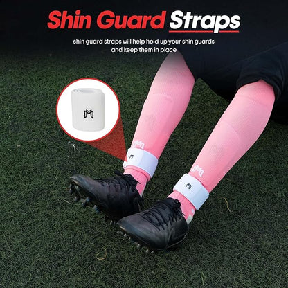Soccer Grip Socks, Shin Guards, Pre Cut Sock Sleeves, and Guard Straps Bundle Pack - Essential Equipment for Soccer Players - for Mens, Women, Youth, Size 7 to 12 US Men Shoe Size