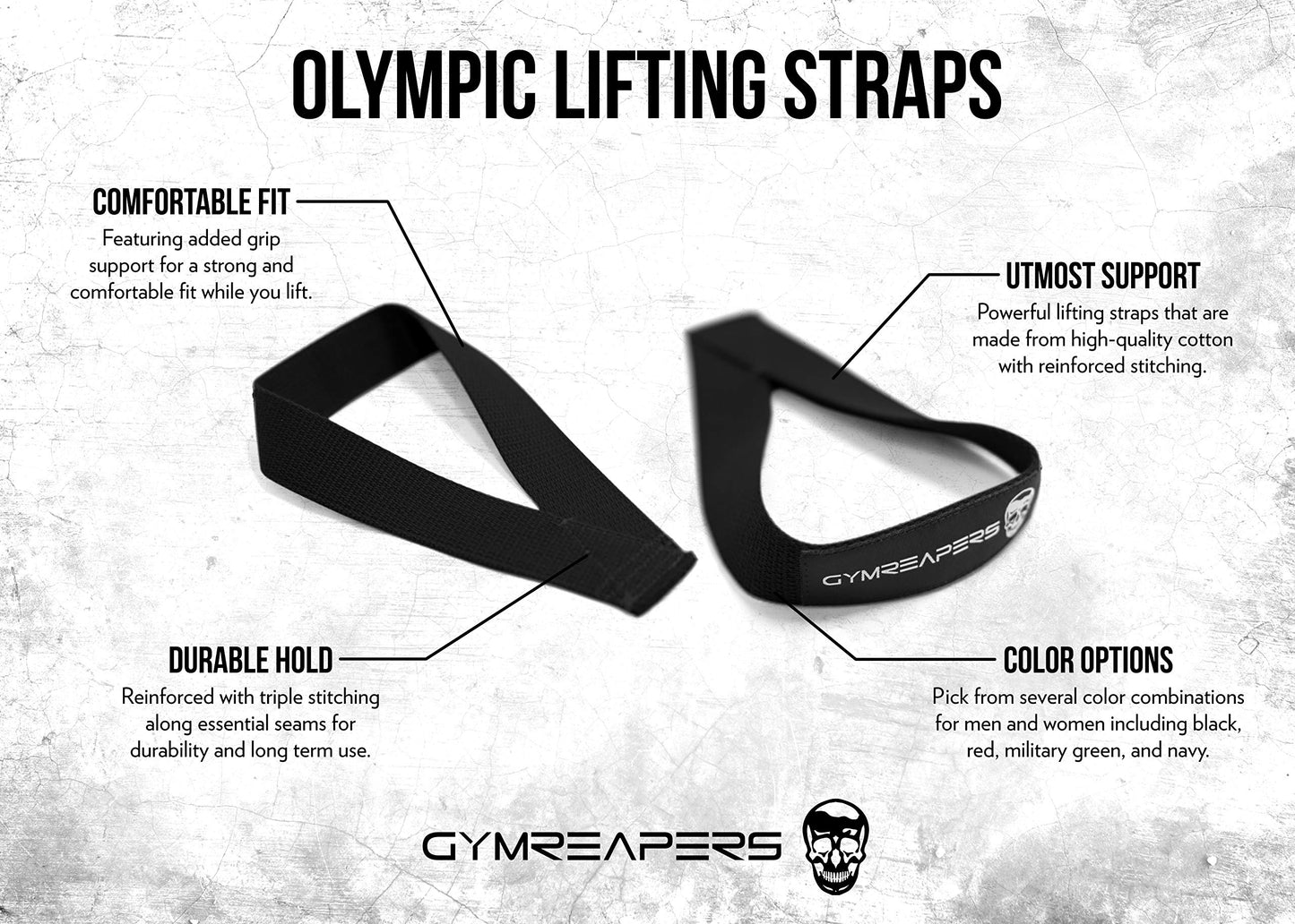 Gymreapers Olympic Lifting Straps for Weightlifting, Snatch, Clean, Powerlifting, Strongman
