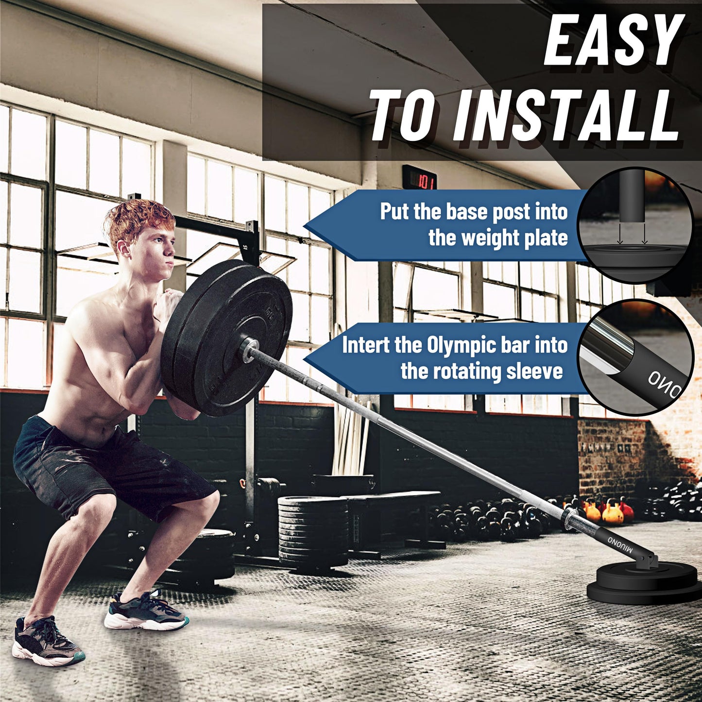 MIUONO Landmine Attachment for Barbell, T Bar Row Attachment Fit for 2" Olympic Bar, Full 360°