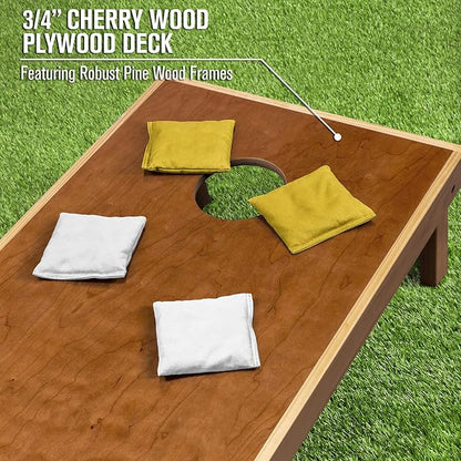 GoSports 4’ x 2’ Commercial Grade Cornhole Boards Set - Natural Wood Cornhole Boards, Choose From Different Bean Bag Color Combinations