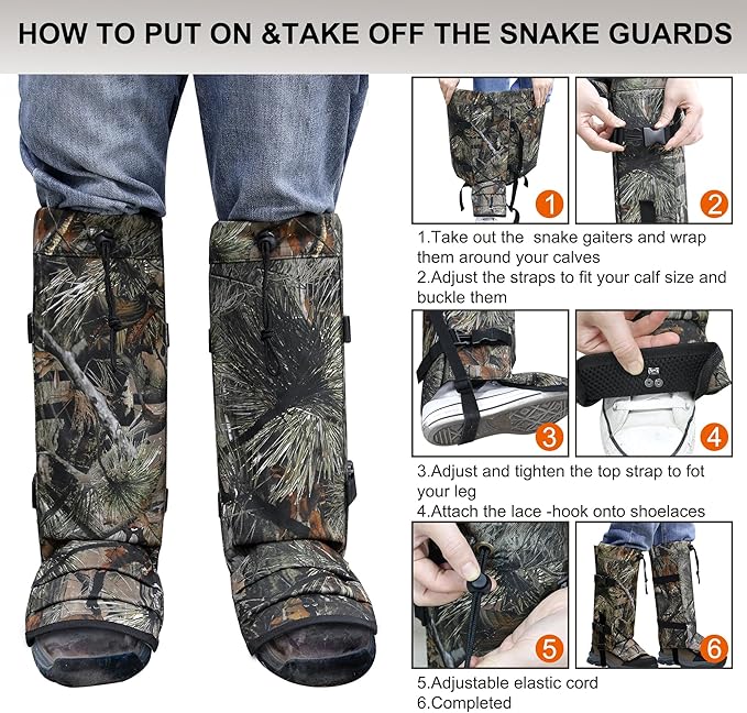 Snake Gaiters Leg Guards, Waterproof Snake Guards, Adjustable Snake Bite Protection for Lower Legs, Snake Chaps for Men&Women
