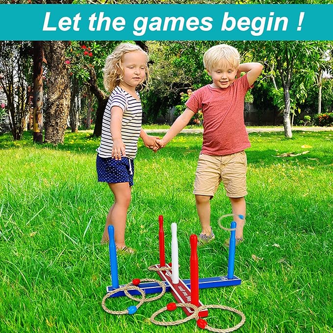 Premium Wooden Ring Toss Game Set - Win SPORTS Throwing Game Indoor Outdoor Games for Kids & Adults,Includes Wood Base,Fun Family or Friends Game