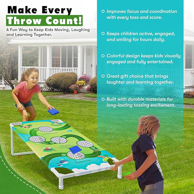 2-in-1 Cornhole Boards Set with Bean Bags & Toss Balls – Regulation Size Outdoor Game for Adults & Kids – Portable Backyard, Beach & Tailgate Lawn Game – Green & Blue Bean Bags Included