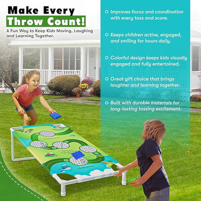 2-in-1 Cornhole Boards Set with Bean Bags & Toss Balls – Regulation Size Outdoor Game for Adults & Kids – Portable Backyard, Beach & Tailgate Lawn Game – Green & Blue Bean Bags Included