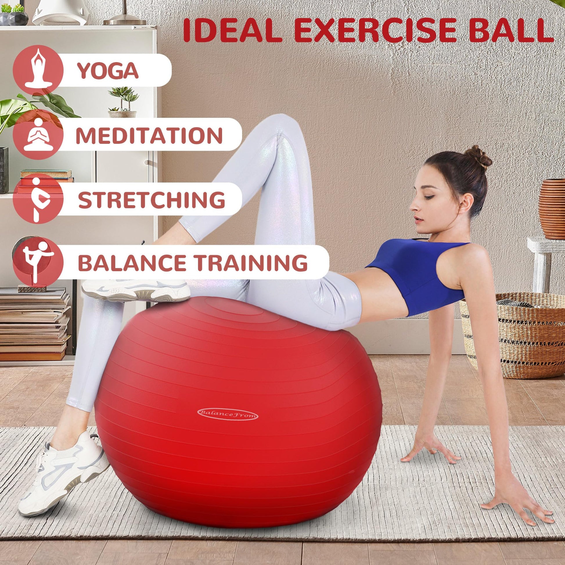 Fitvids Anti-Burst and Slip Resistant Exercise Ball Yoga Ball Fitness Ball Birthing Ball with Quick