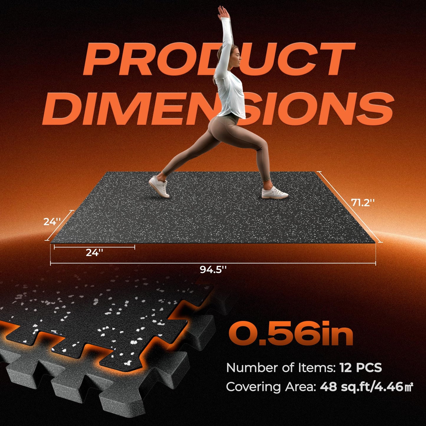 SUPERJARE 0.56'' Thick 48 Sq Ft Rubber Top Gym Flooring for Home Gym