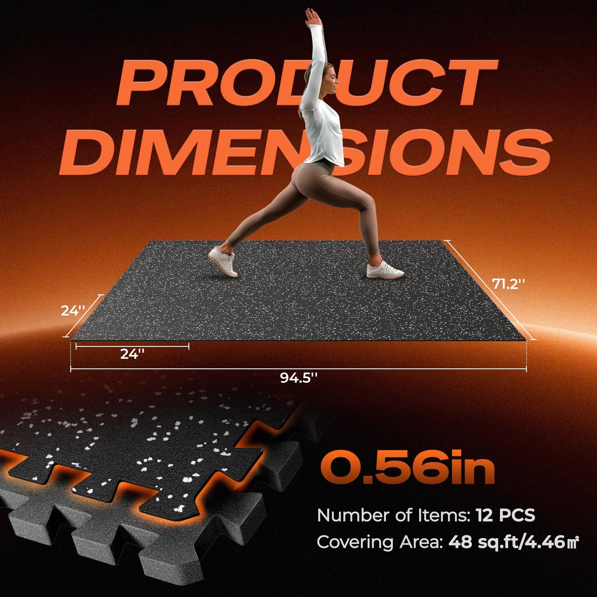 SUPERJARE 0.56'' Thick 48 Sq Ft Rubber Top Gym Flooring for Home Gym