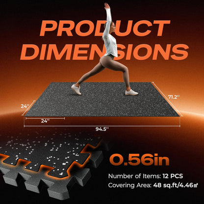 SUPERJARE 0.56'' Thick 48 Sq Ft Rubber Top Gym Flooring for Home Gym