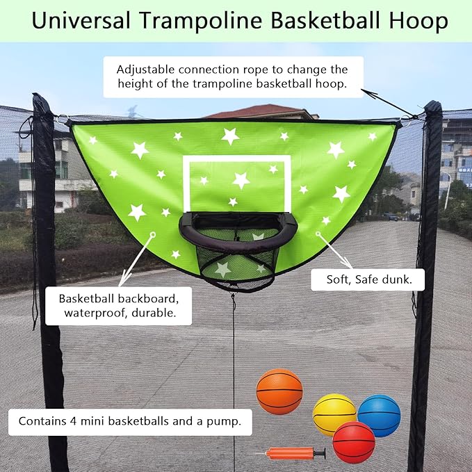 Trampoline Basketball Hoop, Attachment with Pump and Mini Ball, Universal Trampoline Accessories, Easy to Install