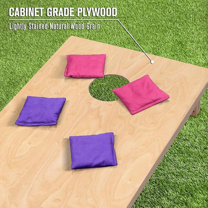 GoSports Regulation Size Wooden Cornhole Set with Natural Wood Finish - Includes Carrying Case