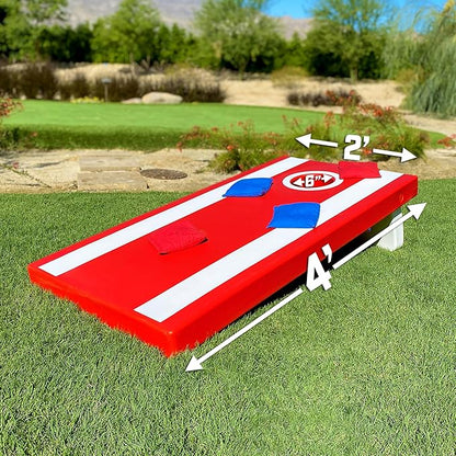 GoSports 4 x 2 ft All Weather Cornhole Boards - American Flag, Red, or Blue - Game Set Includes 8 Bean Bags & Rules