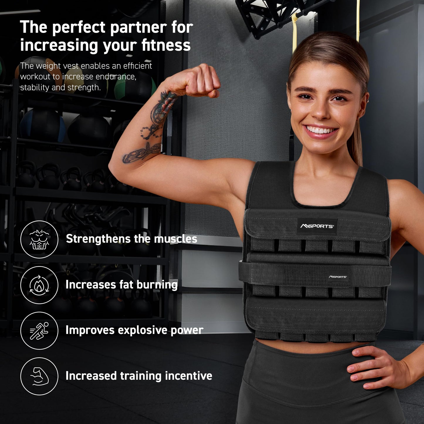 MSPORTS Premium Weighted Vest for Women & Men – Adjustable 11–65 lb, Running Vest, Walking Weighted