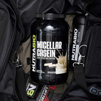 NutraBio Casein Protein Powder, Micellar Casien Powder, 25g Slow Digesting Protein, Helps Keep You Full, Overnight Muscle Recovery & Growth, BCAA & EAA, Gluten Free, Soy Free, 2lb Vanilla