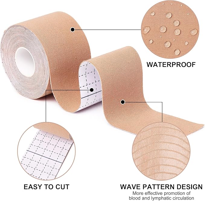 Kinesiology Tape 6 Rolls, Waterproof Kinetic Tape Muscle Tape for Injured Muscle Recovery & Joints Support, 2 Inch x 16.4 Feet Roll (Beige, Black, Blue)