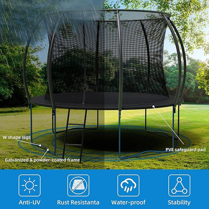 Trampoline 12FT 14FT Enclosure Net Outdoor Jump for Kids and Adults Round ASTM Approved Heavy-Duty Bounce Mat with Enhanced Weight Capacity