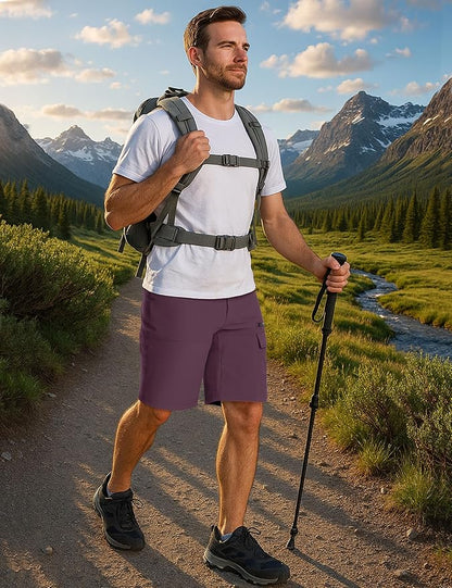 CRYSULLY Men's Hiking Cargo Shorts Outdoor Summer Lightweight Quick Dry Work Casual Shorts with 5 Zipper Pockets