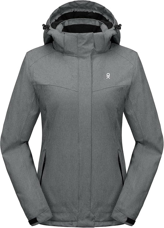 Little Donkey Andy Women's Waterproof Hiking Skiing Jacket with Removable Hood, Fleece Lined Winter