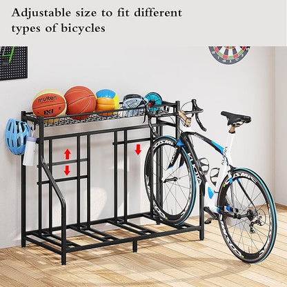 Bike Rack Storage Stand Organizer Floor Holds 4 Bicycle Parking Freestanding Adjustable Garage Indoor Outdoor Bike and Sports Storage Station, Black (4 Bike Stand)
