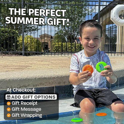 Soft Stone Skippers Game – Fun Pool Toys for Kids All Ages - 4 Pack Water Skipping Discs Set – Best Beach Games Gifts for Boys & Girls Ages 5 6 7 8 9 10 11 + Year Old - Water Bouncing Skip Ball Toy