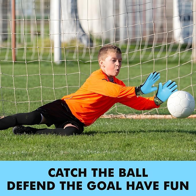 Soccer Goalkeeper Gloves, Double Wrist Protection, Anti-Slip Palm, Youth Kids Size, Black/Yellow/Blue