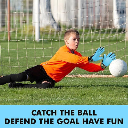 Soccer Goalkeeper Gloves, Double Wrist Protection, Anti-Slip Palm, Youth Kids Size, Black/Yellow/Blue