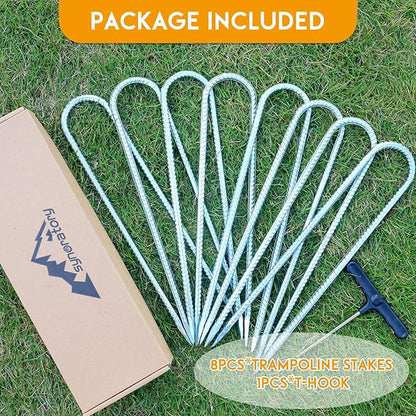 Trampoline Stakes Anchors High Wind Heavy Duty 12inch Trampoline Anchor Kit U Type Sharp Ends Safety Ground Anchor Galvanized Steel for Soccer Goals, Camping Tents (8Pcs, Silver)
