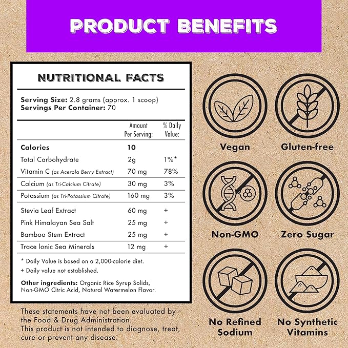 Superieur Electrolytes ??Plant Based Electrolyte Supplement w/Sea Minerals for Hydration & Recovery?“Keto Friendly, Non-GMO, Zero Sugar, Vegan Healthy Sports Drink Powder ??Concord Grape (70 Servings)
