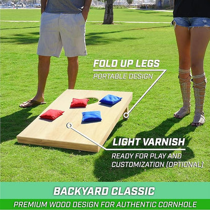 GoSports Solid Wood Premium Cornhole Sets - Choose 4 x 2 ft or 3 x 2 ft - Game Boards Include Set of 8 Cornhole Toss Bags