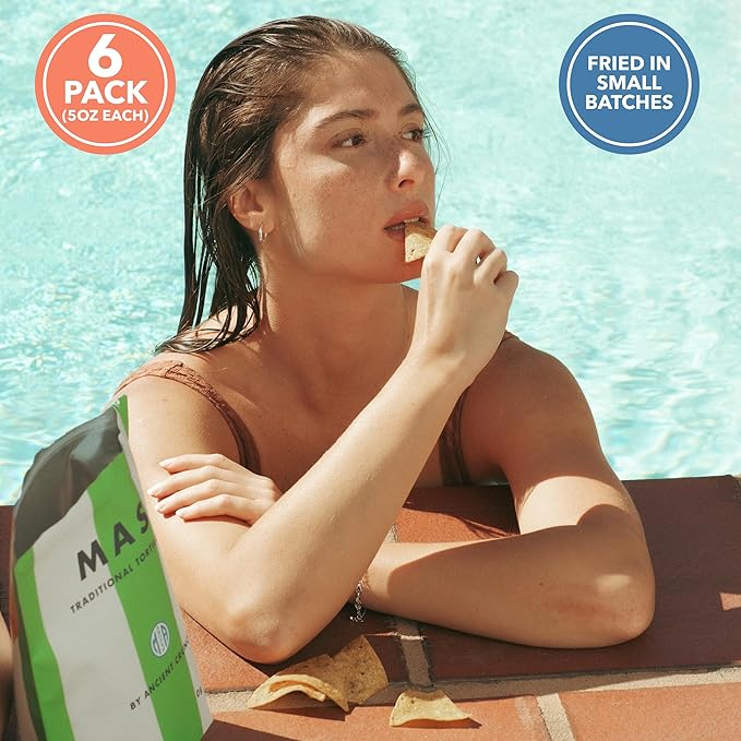 MASA Chips - Lime Flavored Tortilla Chips, Handmade Corn Chips & Crisps - Naturally Grown White Corn, Made with Grass Fed Tallow & Sea Salt - 6 Pack, 5 Ounce Each