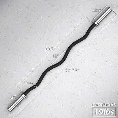 Synergee Commercial EZ Curl Olympic Bar Chrome & Black Phosphate with Powder Coated Brass Bushings Excellent for Bicep Curls and Triceps Extensions