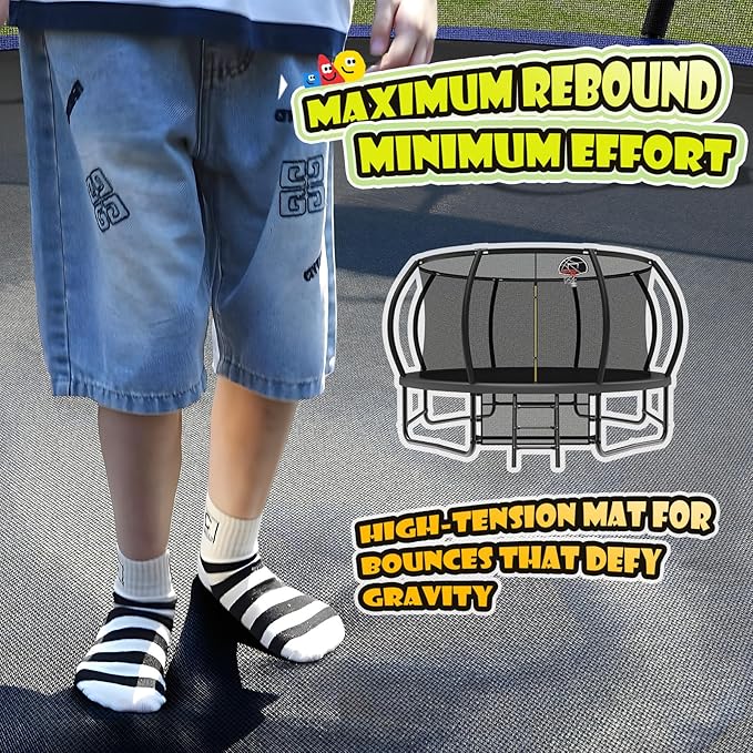 12 14 15 16FT Trampoline Outdoor with Basketball Hoop, Trampoline with Lights for Kids and Adults, Recreational Trampolin with Sprinkler, Stakes