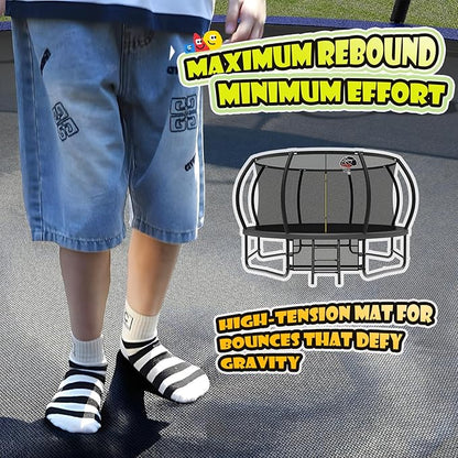 12 14 15 16FT Trampoline Outdoor with Basketball Hoop, Trampoline with Lights for Kids and Adults, Recreational Trampolin with Sprinkler, Stakes