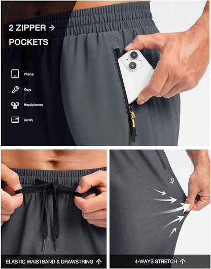 Pudolla Men's Lightweight Hiking Pants Quick-Dry Outdoor Sweatpants with Zipper Pockets for Casual Travel Athletic Workout