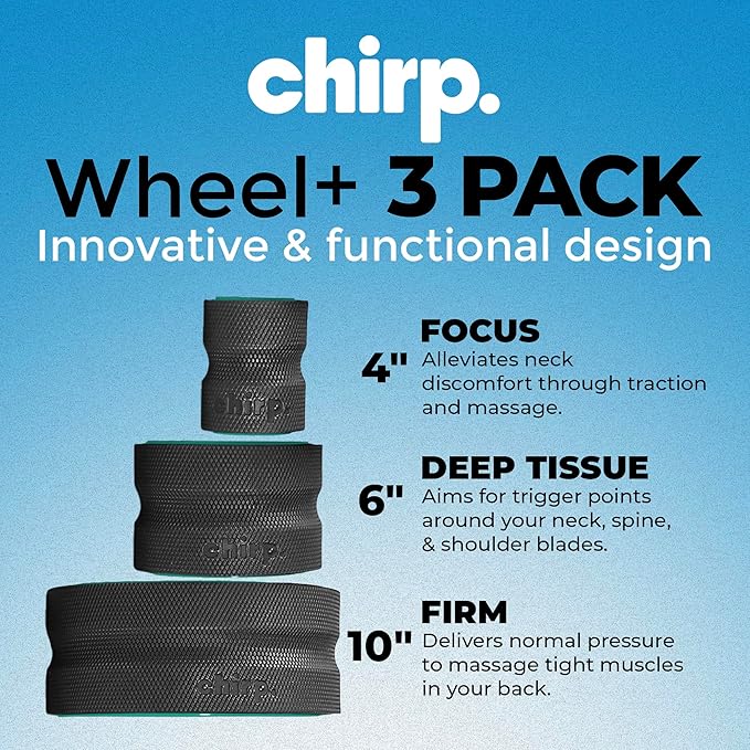 Chirp Wheel Foam Roller 3-Pack with Base ??Back Pain Relief & Massage Roller Bundle, High Density Foam Rollers for Physical Therapy, Exercise & Relaxation ??Mint ??Compatible Base Included