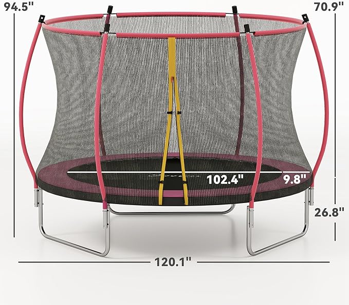 Soozier Trampoline Outdoor, Recreational Trampoline with Net Enclosure, Curved Poles and Safety Spring Cover for Kid Adults, ASTM Approved