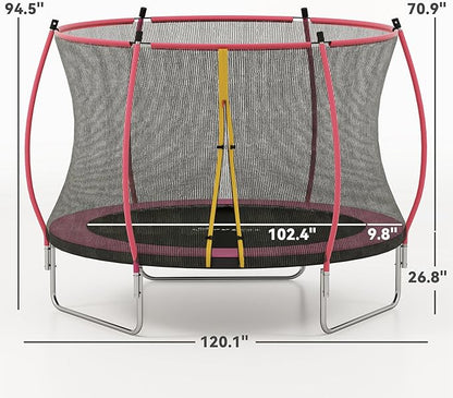 Soozier Trampoline Outdoor, Recreational Trampoline with Net Enclosure, Curved Poles and Safety Spring Cover for Kid Adults, ASTM Approved