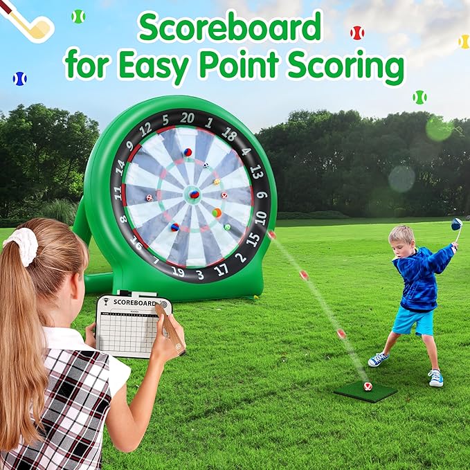 6FT Inflatable Dartboard, Giant Kick Darts Soccer Darts Golf & Throw Dart with Air Pump, Giant Outdoor Games, Blow up Soccer Dart for Yard Party Large Dartboard for Kids & Adults 20+Games