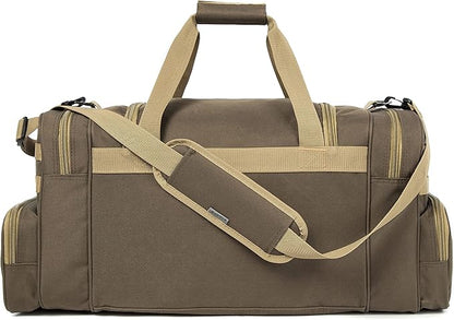 Tactical Range Duffel Heavy Duty Military Molle Gear Travel Sports Gym Bag Lockable Zippers with US Flag Patch (27 In Khaki)