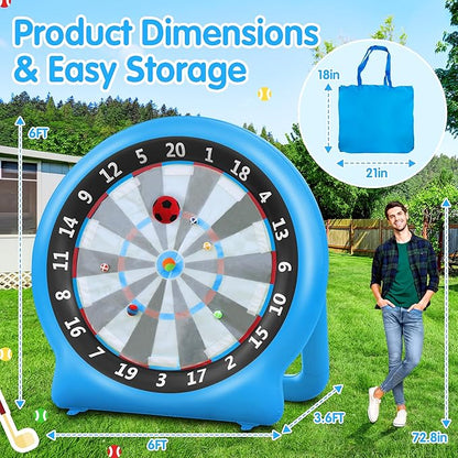 6FT Inflatable Dartboard, Giant Kick Darts Soccer Darts Golf & Throw Dart with Air Pump, Giant Outdoor Games, Blow up Soccer Dart for Yard Party Large Dartboard for Kids & Adults 20+Games