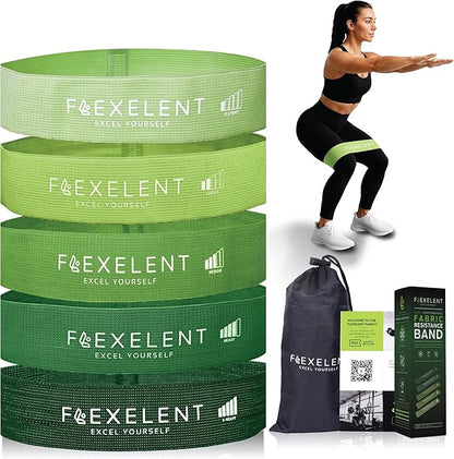 Fabric Resistance Bands for Working Out with 5 Strength Levels - Extra Light to Extra Heavy, Thick Resistance Workout Bands for Legs, Glutes, Hip, Stretching, Strength Training, and Physical Therapy