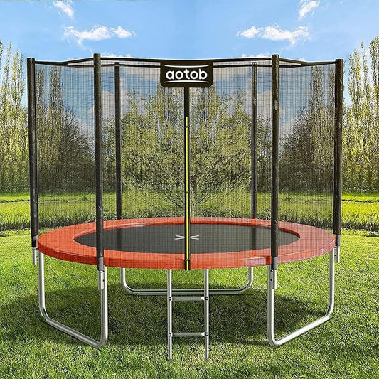 AOTOB 8FT 10FT 12FT 14 FT 15FT Trampoline with Safety Enclosure Net，Outdoor Trampoline with