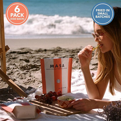 MASA CHIPS - Tortilla Chips Snack Pack - Seed Oil Free, Naturally Grown Corn Chips - Low Carb Snacks - Made with Grass Fed Tallow & Sea Salt - 6 Pack, 5 Ounce Each