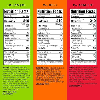 WILDE Protein Chips Spicy Variety Pack, Buffalo, Spicy Queso, Nashville Hot, Gluten Free Keto Chips Made With Real Ingredients, Protein Snacks, Pack of 12