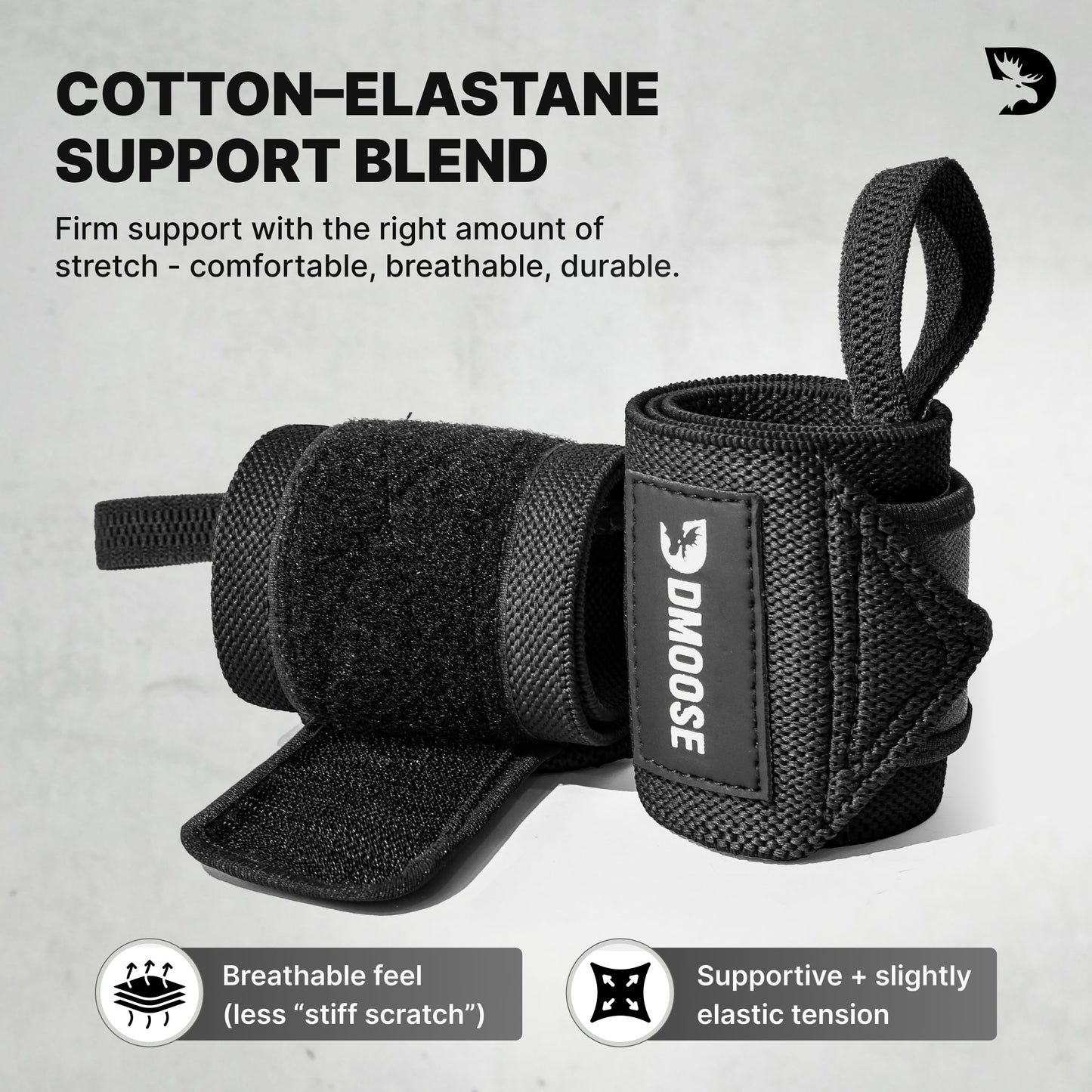 DMoose Wrist Straps for Weightlifting 12 and 18 Inches Thumb Loops with Wrist Support for Workouts