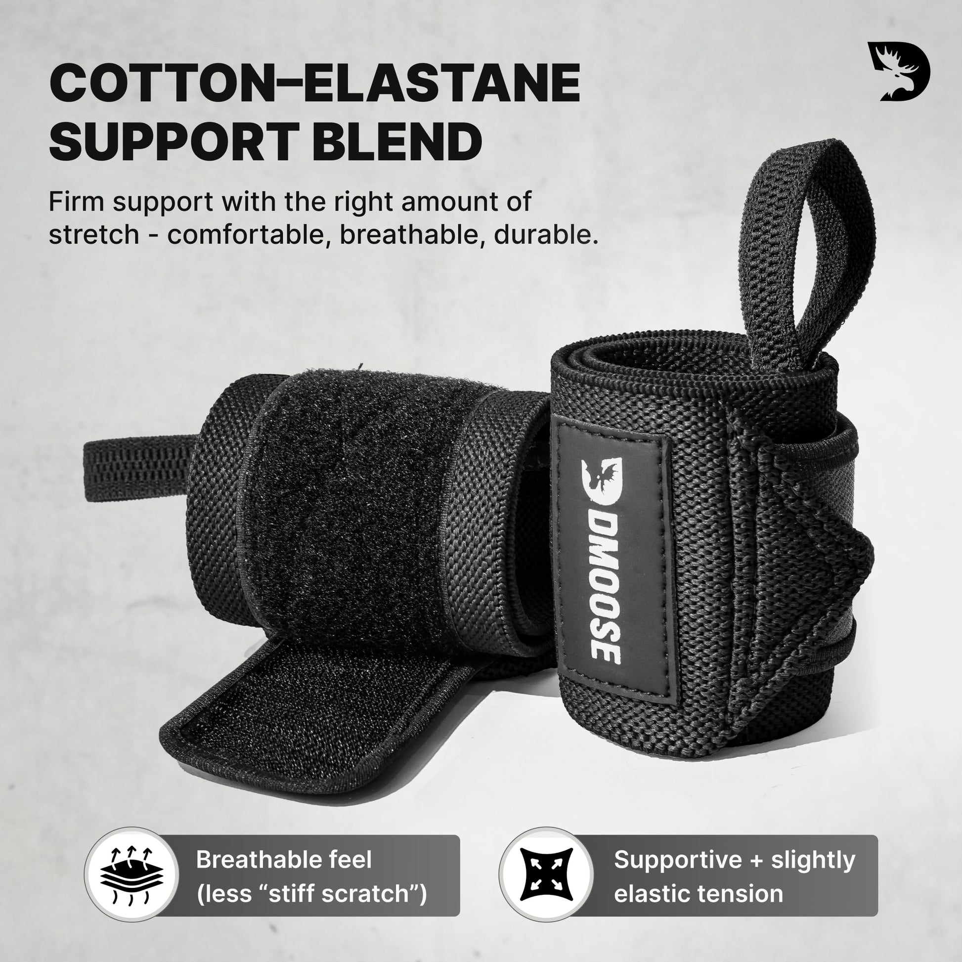 DMoose Wrist Straps for Weightlifting 12 and 18 Inches Thumb Loops with Wrist Support for Workouts