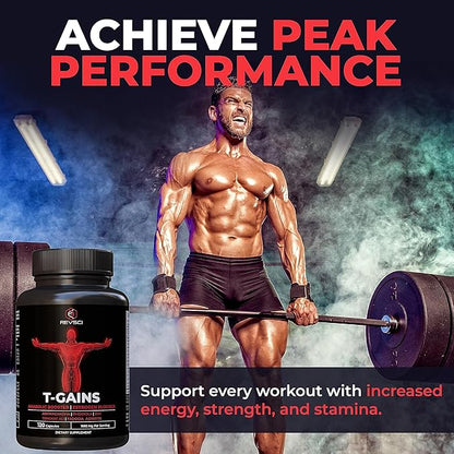 Anabolic Booster & Muscle Builder, T-GAINS Testosterone Supplement for Men, TRT Test Booster & Estrogen Blocker, HGH Supplements for Men - Tongkat Ali Fadogia Agrestis for Muscle Growth, 120 Caps
