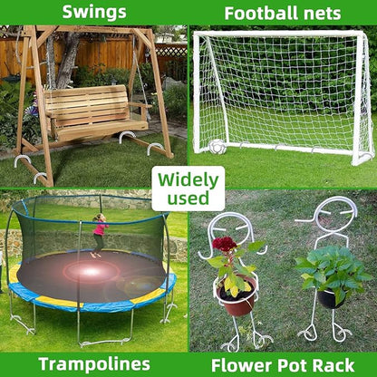Trampoline Stakes Anchors High Wind 16inx10mm Galvanized U Hook 12pcs Rebar Stakes – Heavy Duty Ground Anchors for Trampoline,Yard & Inflatable,Landscape Metal Stakes for Outdoor Decorations