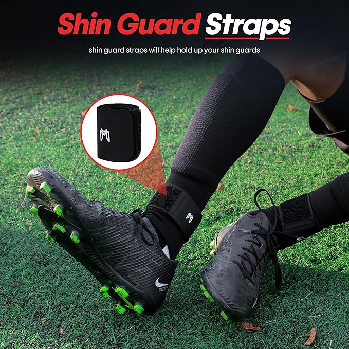 Soccer Grip Socks, Shin Guards, Pre Cut Sock Sleeves, and Guard Straps Bundle Pack - Essential Equipment for Soccer Players - for Mens, Women, Youth, Size 7 to 12 US Men Shoe Size