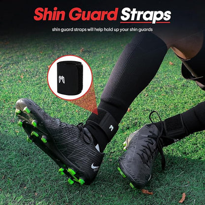 Soccer Grip Socks, Shin Guards, Pre Cut Sock Sleeves, and Guard Straps Bundle Pack - Essential Equipment for Soccer Players - for Mens, Women, Youth, Size 7 to 12 US Men Shoe Size